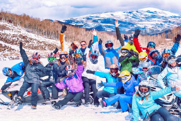 Group on snowmobile tour in Park City